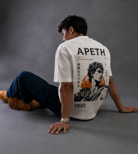 9ELIXIR Areté oversized tee — sepia portrait graphic on off-white heavyweight cotton, alternate view